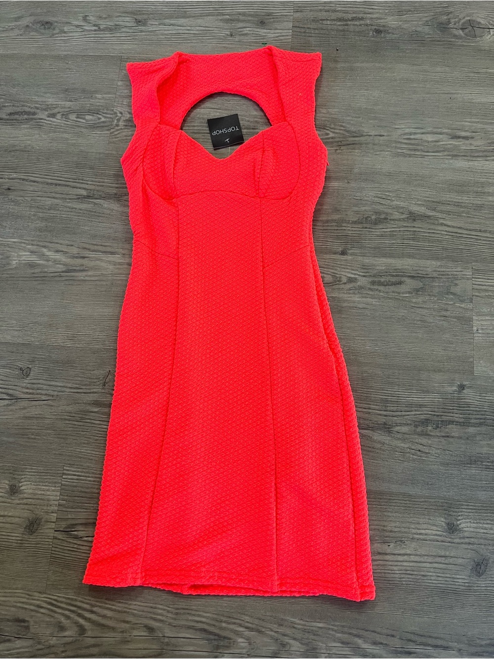 Topshop Coral-Pink Textured Cutout Mini Dress